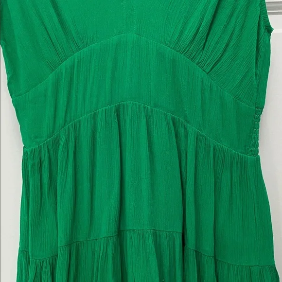 GOA Paris Kelly Green Ruffle Sleeve V-Neck Gauzy Tiered Mini Dress - Picture 4 of 13